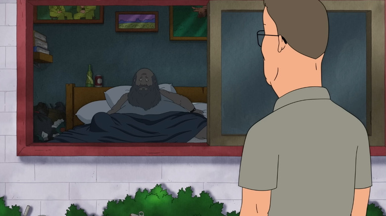 Hank Hill looking in at a housebound Bill Dauterive in the King of the Hill revival