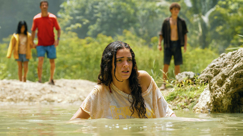 Luna Blaise as Teresa Delgado quietly moving through the water in Jurassic World Rebirth